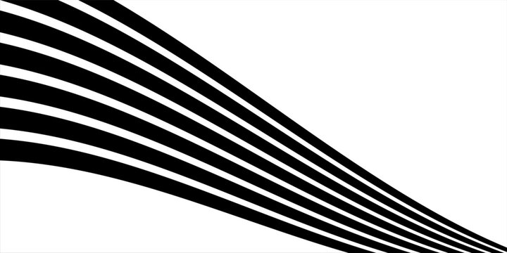 Black on white abstract perspective line wave stripes with 3d dimensional effect isolated on white.