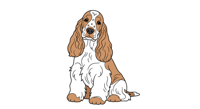 Faithful spaniel dog character sitting and looking forward with a loyal expression isolated on a white background for pet themes.