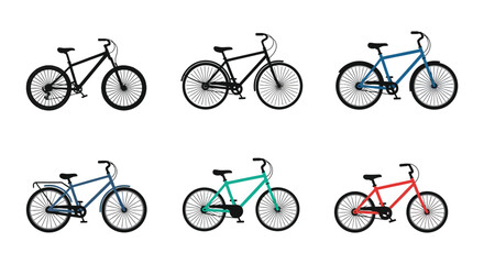 Fototapeta premium Colorful Bicycle Silhouettes With Circular Wheels And Curved Frames Silhouette