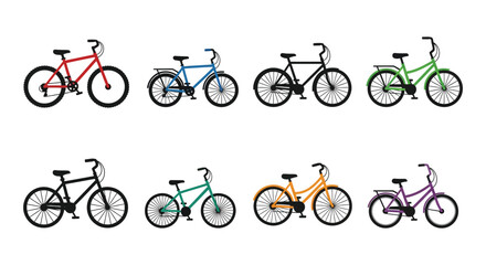 Fototapeta premium Colorful Bicycle Silhouettes In A Row Vector Illustration Silhouette