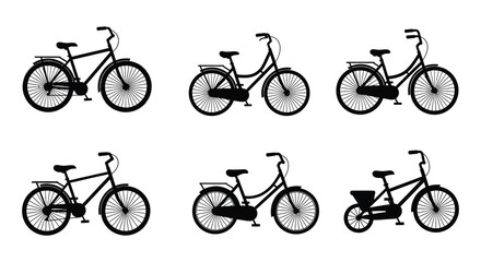 Fototapeta premium Bicycle Silhouettes A Repeating Pattern On White Background Silhouette