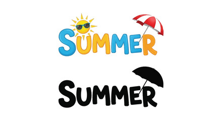 Obraz premium Summer Text And Palm Tree Silhouette Against White Background