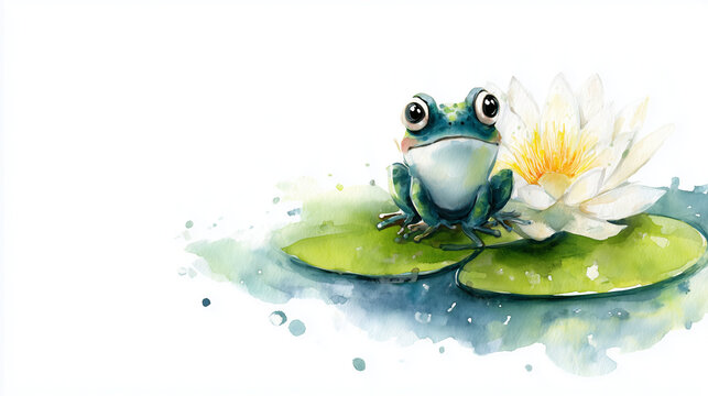 Watercolor frog with on white background, perfect for nursery textile and children's watercolor illustration prints