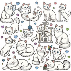Fototapeta premium Ai generate Adorable White Cats Sticker Sheet
