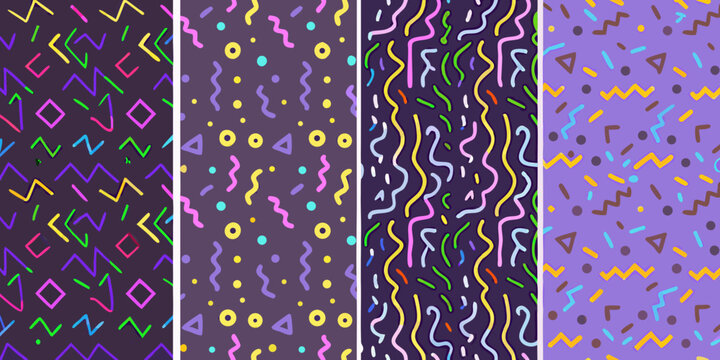 Memphis Style Patterns Colorful Geometric Vector Illustration Collection