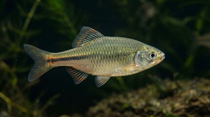 Naklejka premium A small freshwater fish swimming in an aquarium.