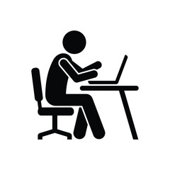 Fototapeta premium Stick figure working on a laptop at an office desk Stick figure working on a laptop at an office desk