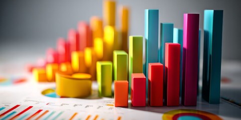 Obraz premium Colorful 3D Bar Graph Displaying Data Growth and Progress with Vibrant Tall Columns on Business Chart Paper for Financial Analysis and Market Trends