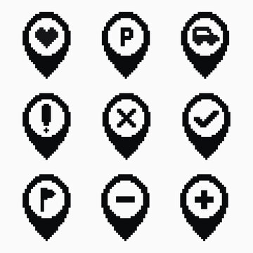 Pixel Art Map Marker Icons Set Location Pins Navigation Symbols 8 Bit Retro UI Collection