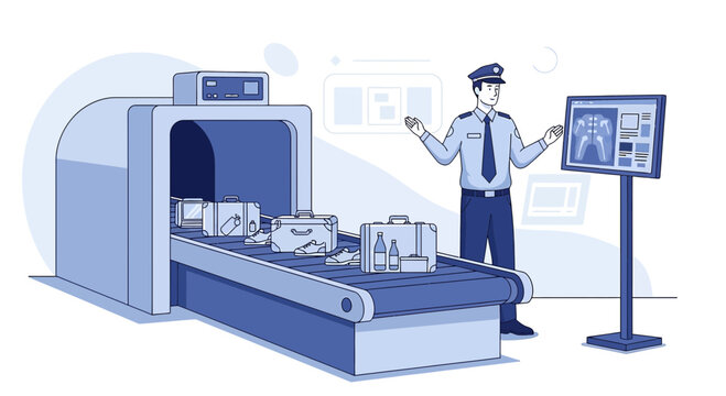 Airport Security Scanner, Luggage X-ray Machine, Guard Monitoring Screen