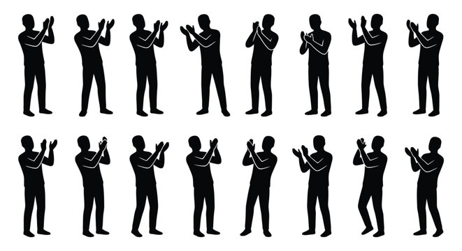 Set of silhouettes of men clapping hands isolated on white background