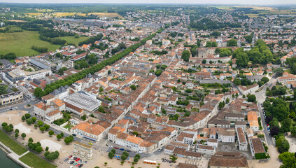 Obraz premium Aerial view beside the old town of the city Saintes, France on a sunny summer high noon