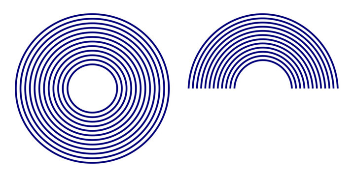 A clean and high-precision abstract vector element pack featuring a minimalist navy blue concentric circle and arch line art set.