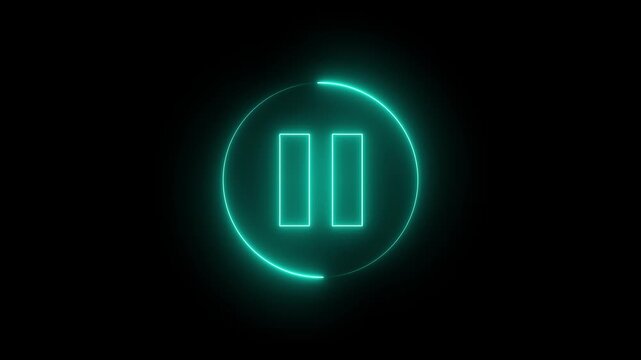 Neon pause button icon with glowing outline video music stop player pause press click push start button press icon on black background on black background 4k video