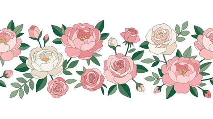Fototapeta premium Seamless Floral Pattern with Hand-Drawn Roses and Peonies 