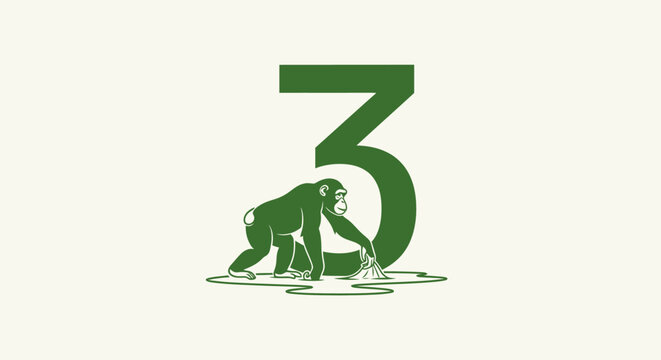 Green gorilla silhouette with number three design.