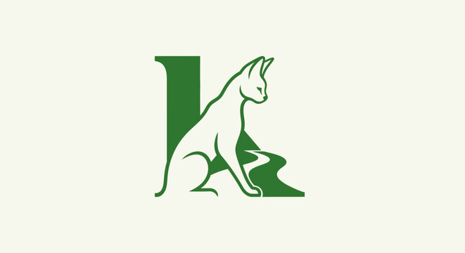 Green Sphinx Cat Logo with Letter K Design.