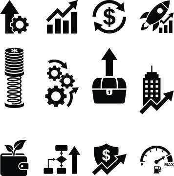 Financial growth icons vector set illustrating investment profit economic progress and business development concepts for marketing materials