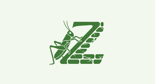 Green Grasshopper and Letter Z Logo Design.