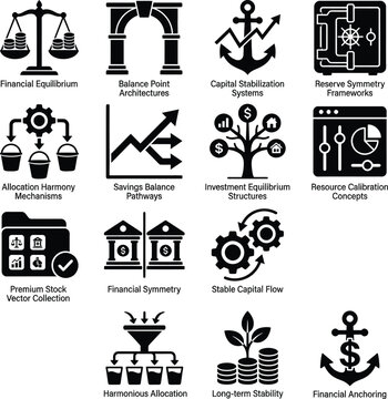 Financial stability and balance concepts vector icons set