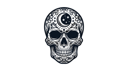 Obraz premium Ornate Sugar Skull with Celestial Moon and Stars.