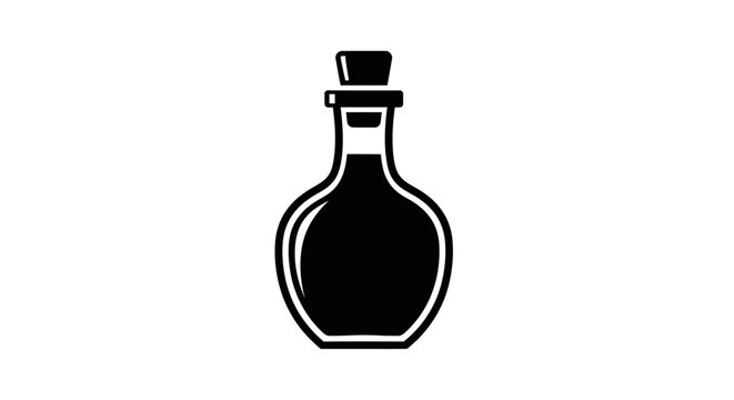 Black bottle with stopper on top.