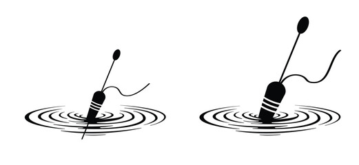 A bobber floating in the water, with soft concentric ripples around it and a fishing line. For Fishhook or fish hook concept. Fish wobbler. National go fishing day. © MarkRademaker