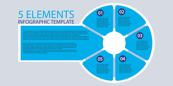 Circular business infographic template with five elements.