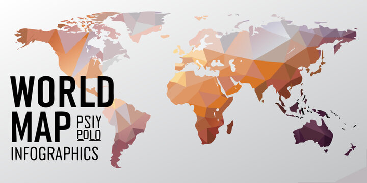 Polygonal world map a low poly vector infographic style illustration