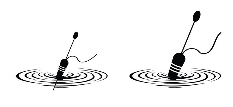 A bobber floating in the water, with soft concentric ripples around it and a fishing line. For Fishhook or fish hook concept. Fish wobbler. National go fishing day.