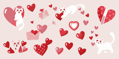 Valentine s Day Cats And Hearts A Whimsical Vector Illustration © Sabuj