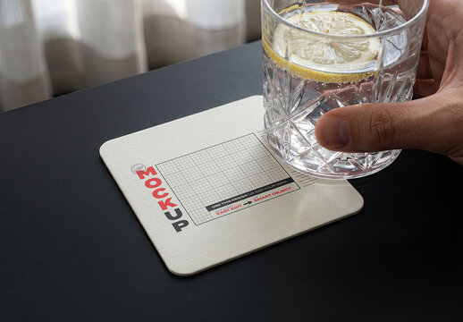 Coaster with Drink Mockup