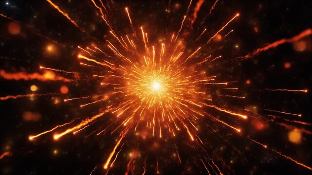 真っ黒な宇宙空間で微小な星の形成と炎の軌跡を生み出す燃えるような宇宙の爆発