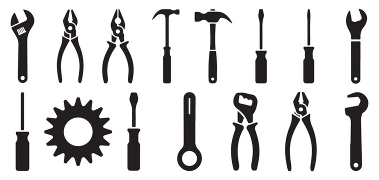 Variety of workshop tools silhouettes for home renovation vector illustration eps 10