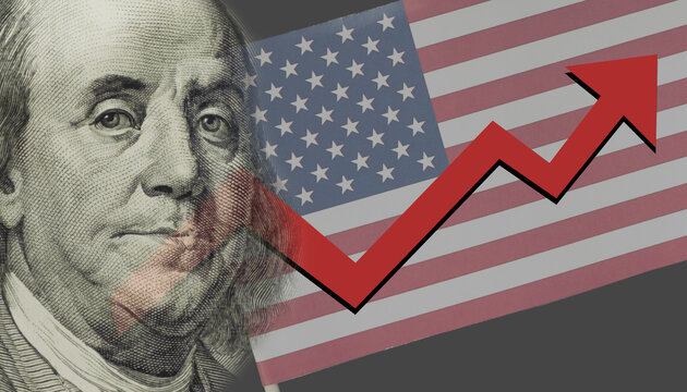 US dollar bill overlays American flag