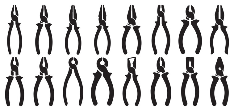 Assorted hand pliers and cutters icons silhouette vector illustration eps 10