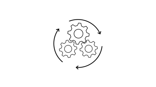Development, efficiency, sync, productivity, operation of management business Gear process, circle arrow and check mark with cogwheel icon animation video for operation, automation, workflow, 4k video