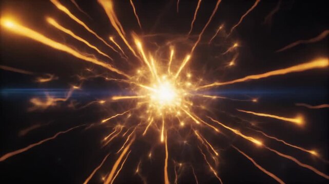 暗い量子の虚空の背景で、大規模な宇宙の爆発を引き起こす高エネルギー粒子の衝突