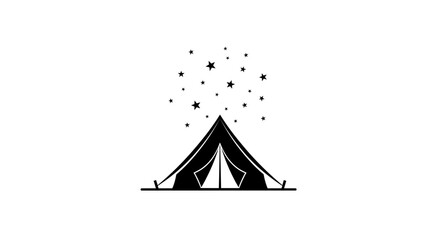Black silhouette of a tent outdoors. © nauva