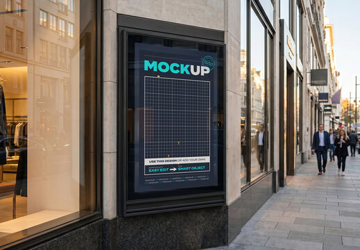Storefront Glass Sign Street Mockup