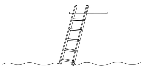 Simple wooden ladder leaning against a wall line drawing illustration © Monibala
