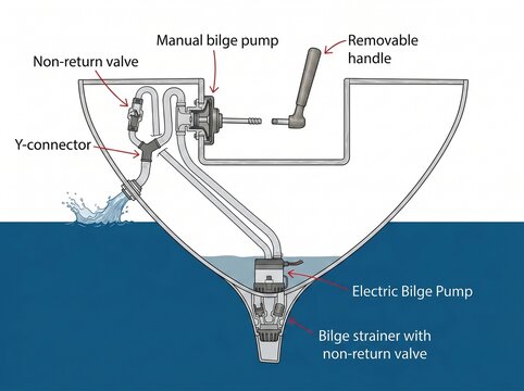 Boat Bilge Pump System Diagram with Manual and Electric Bilge Pump Installation