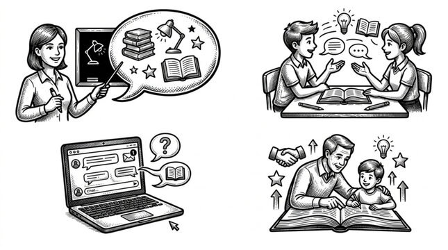 Diverse Learning Scenarios Illustrated with Hand Drawn Sketches.