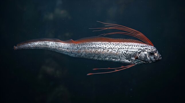 Rare oarfish swimming in deep ocean waters.