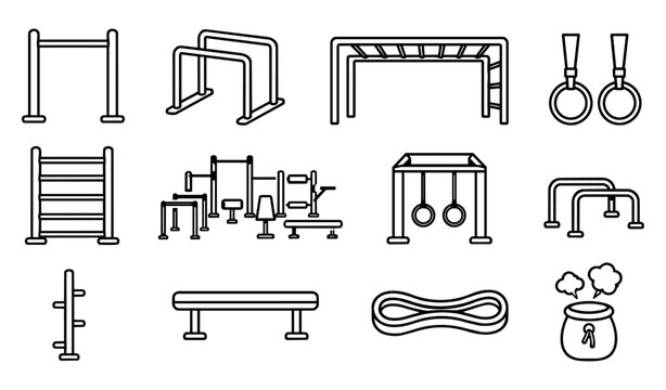 Calisthenics Equipment and Outdoor Gym Silhouette Icon Set