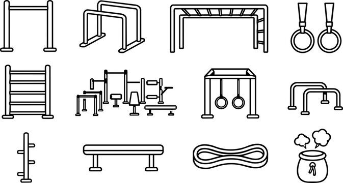 Calisthenics Equipment and Outdoor Gym Silhouette Icon Set