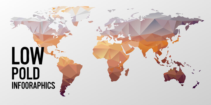 Polygonal world map in a low poly vector infographic style