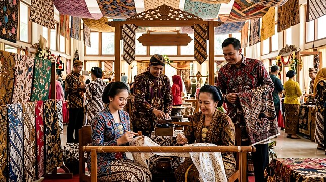 Artisans crafting handmade batik textiles in a traditional workshop