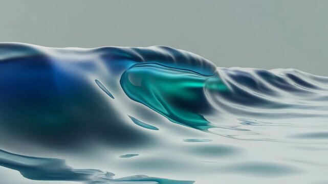 Shimmering ocean wave with flowing forms in polished artistic style on soft grey background, concept of calm fluid dynamics
