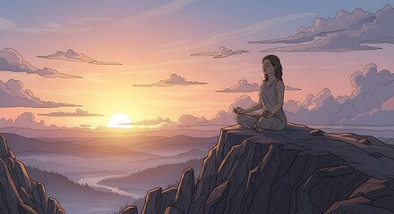Obraz premium Meditating at Sunset.